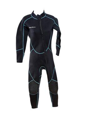 SeaSkin Neoprene Full Body Wetsuit With Kneepad Reinforcement Black & Blue Stitc